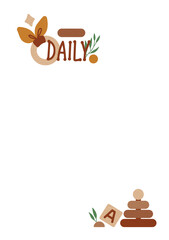 Template daily planner, eco baby toys style, childhood page notebook. Neutral colors cute flat illustration on white. Vector