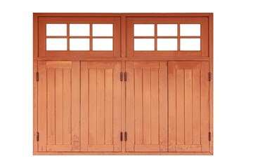 Vintage brown painted wooden window frame isolated on a white background