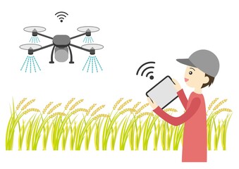 スマート農業　ドローンを操作する農家