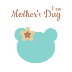 The head of a blue teddy bear on a white background for printing on clothes, pillows, children's decor. Happy mother's day greeting card. 
