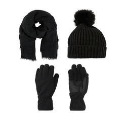 Scarf , hat, gloves isolated on white background 