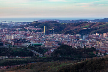 panoramic view of the city of bilbao in the north of spain at sunset