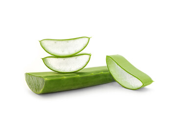 Organic aloe vera fresh leaf isolated on white background 