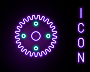 Glowing neon line Gear icon isolated on black background. Cogwheel gear settings sign. Cog symbol. Colorful outline concept. Vector