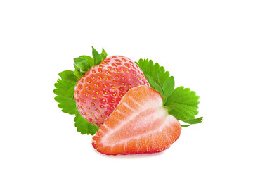Fresh Strawberries with leaves Isolated on a white background