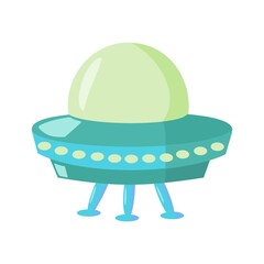 Green ufo with portholes cartoon isolated illustration on white background