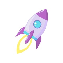 Purple Space Rocket cartoon isolated illustration on white background