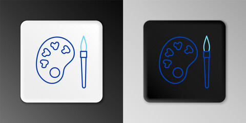 Line Paint brush with palette icon isolated on grey background. Colorful outline concept. Vector