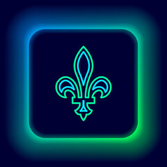 Glowing neon line Fleur De Lys icon isolated on black background. Colorful outline concept. Vector © vector_v