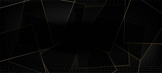 Black Business Paper with Gold Lines. 3D Abstract Polygonal Sparkle