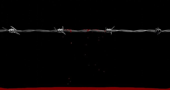 3d render with blood flowing down the barbed wire