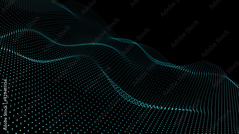 Poster abstract digital background. futuristic wave of dots and weave lines. digital technology. 3d renderi