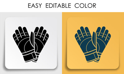 Fototapeta premium pair of soccer goalkeeper gloves icon on paper square sticker with shadow. Healthy lifestyle. Mobile app button. Vector