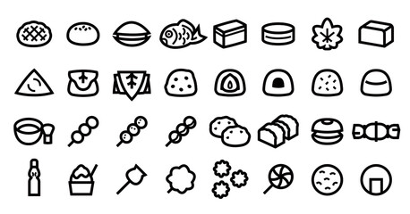 Fototapeta na wymiar Japanese Desserts and Sweets Icon Set (Bold outline version)