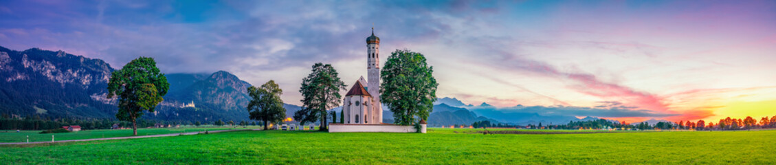 St. Coloman church in Schwangau at beautiful sunset. Bavaria, Germany