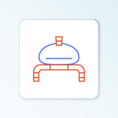 Obraz premium Line Bread and salt on towel icon isolated on white background. National food loaf. Traditional ukrainian wedding bread. Colorful outline concept. Vector