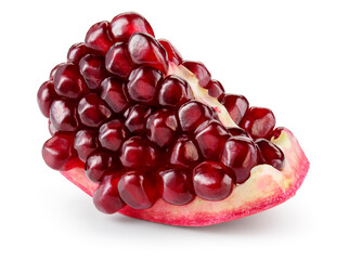 Pomegranate isolated. Pomegranate on white background. Peace of fruit with seeds. Clipping path. Full depth of field.