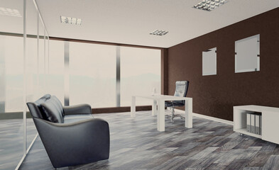 Modern office building interior. 3D rendering.. Mockup.   Empty paintings