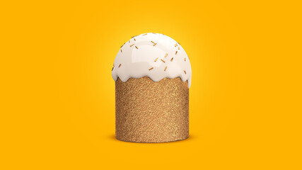 Paska. Gold Easter cake on yellow background. 3d illustration