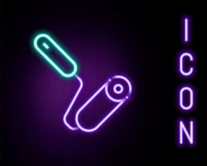 Glowing neon line Paint roller brush icon isolated on black background. Colorful outline concept. Vector