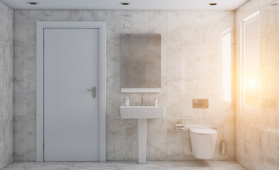 Scandinavian bathroom, classic  vintage interior design. 3D rendering.