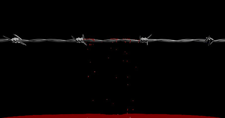 Render with blood flowing down the barbed wire