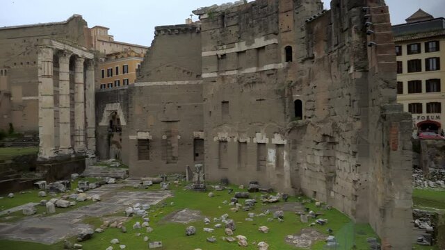 Panoramic view on ruins of the Forum of Emperor Augustus, located in the historic part of Rome