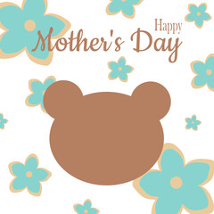 Head of a brown teddy bear on a floral background for printing on clothes, pillows, children's decor. Mother's day greeting card. 