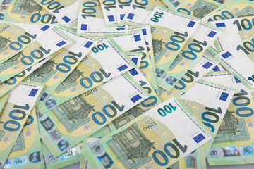 One hundred euro banknotes background. 