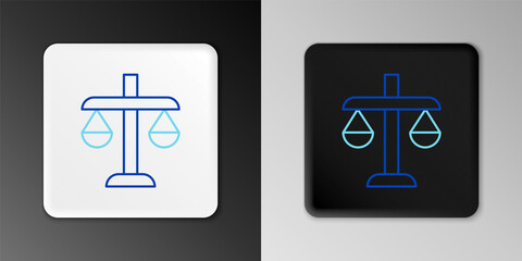 Fototapeta premium Line Scales of justice icon isolated on grey background. Court of law symbol. Balance scale sign. Colorful outline concept. Vector