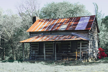 An abandoned building on the side of the road.