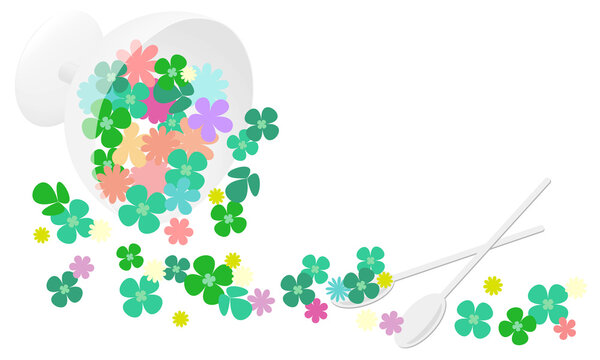 クローバーと小花をグラスに盛ったイラスト007｜Illustration of clover and florets in a glass 007