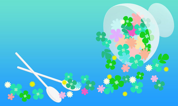 クローバーと小花をグラスに盛ったイラスト009｜Illustration of clover and florets in a glass 009