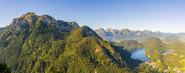 Beautiful landscape panorama with a view of Säuling mountain. South Bavaria. Germany