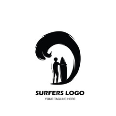 Vintage surfer logo silhouette