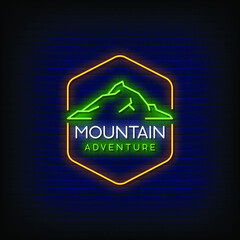 Mountain Adventure Logo Neon Signs Style Text Vector