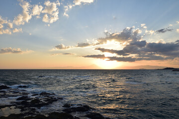 秋谷・立石公園からのぞむ富士の夕暮れ