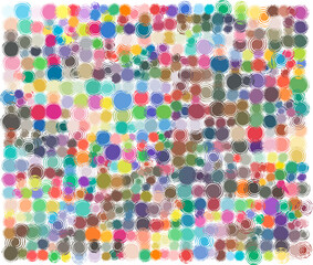Colorful twisted circle drawings in an asymmetrical looking as mosaic tiles. Vector illustration.