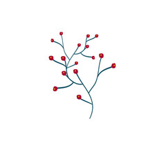 Naklejka premium red japanese flower with branch illustration, isolated on white background.