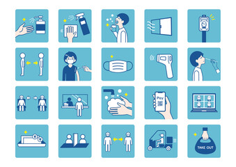 新しい生活様式のアイコンセット