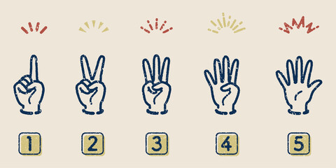Obraz premium Icon set of hand gestures for number (Stamp-style)