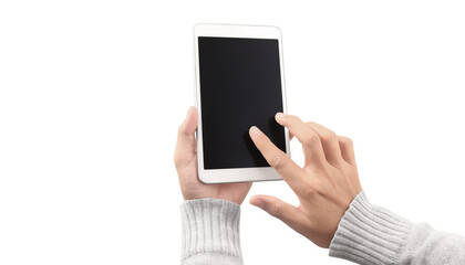 Hands holding tablet touch computer gadget