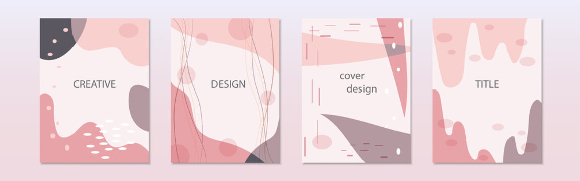 Set of abstract vector backgrounds in pink colors in trendy memphis style
