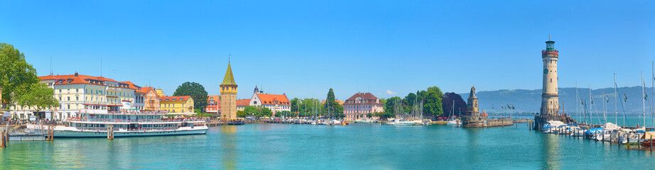 Panorama of Lindau harbor on Lake Constance.