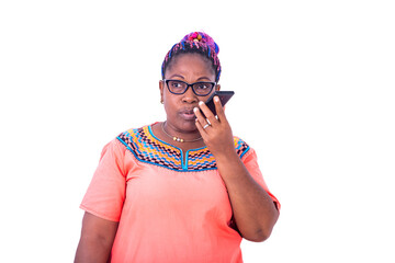 adult woman talking on cellphone speaker.