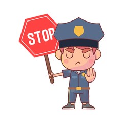 Boy in police uniform and holding stop sign Premium Vector
