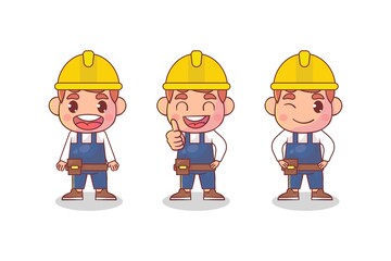 Set of engineering character with gesture expressions Premium Vector
