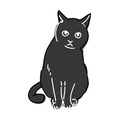 おすわりしている黒猫の全身イラスト