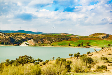 Andalucia hills with wind turbines, Spain