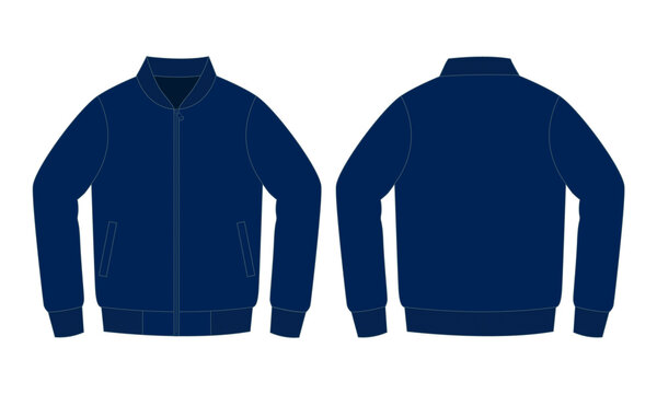 Navy Blue Baseball Jacket Template On White Background, Vector File